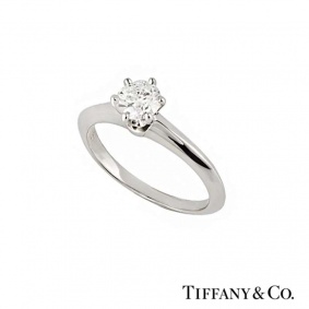 Tiffany & Co. Round Brilliant Cut Diamond Ring in Platinum 0.54ct F/VS1 B&P